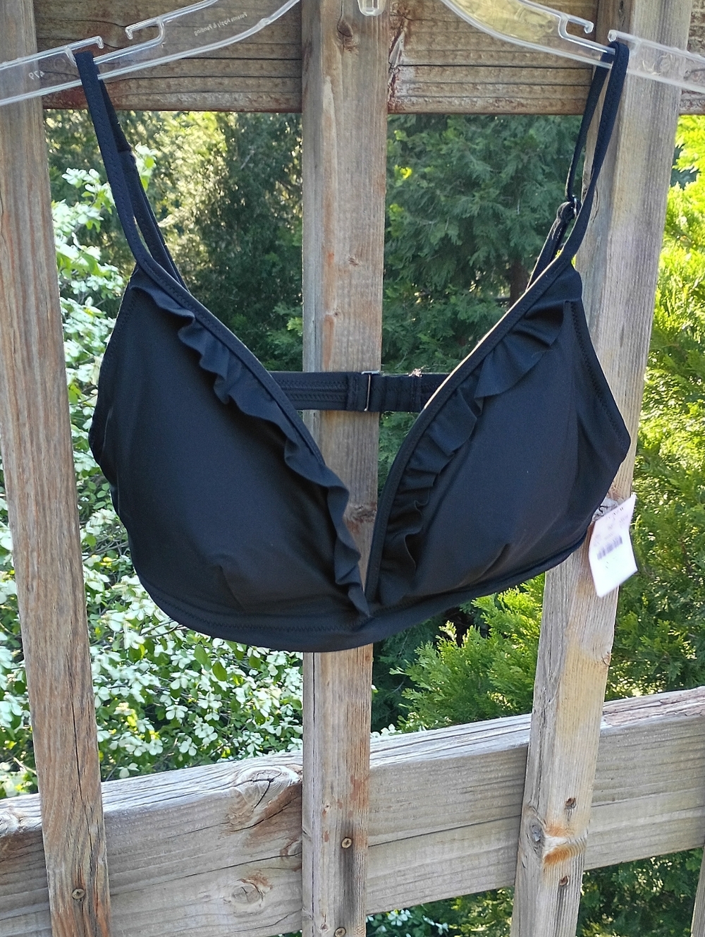 J. Crew Black Ruffle Bikini Top sz L NEW